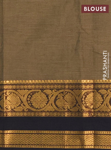 Chettinad cotton saree elaichi green and black with plain body and rettapet zari woven border