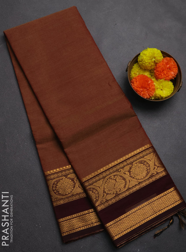 Chettinad cotton saree maroon and deep maroon with plain body and rettapet zari woven border