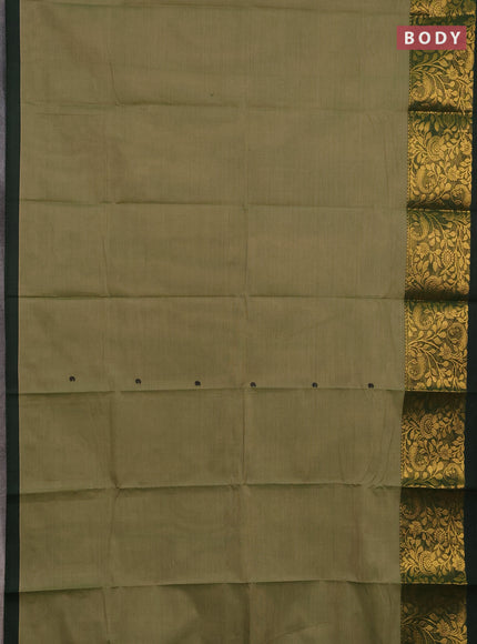 Chettinad cotton saree elaichi green and bottle green with thread woven buttas and long zari woven border