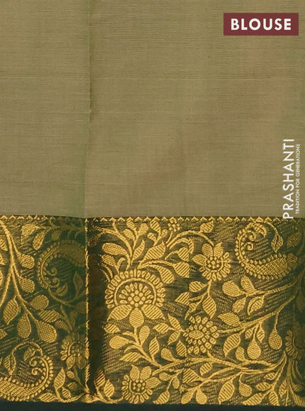 Chettinad cotton saree elaichi green and bottle green with thread woven buttas and long zari woven border