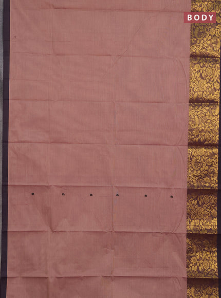 Chettinad cotton saree brown and deep purple with thread woven buttas and long zari woven border