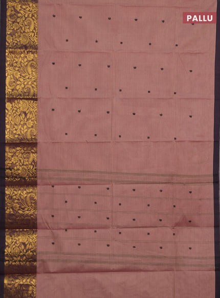 Chettinad cotton saree brown and deep purple with thread woven buttas and long zari woven border
