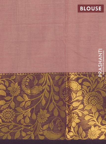Chettinad cotton saree brown and deep purple with thread woven buttas and long zari woven border