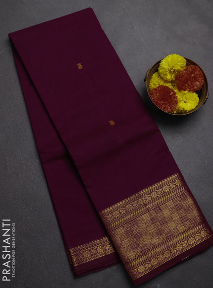 Chettinad cotton saree wine shade with thread woven buttas and zari woven border