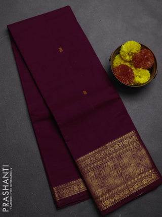 Chettinad cotton saree wine shade with thread woven buttas and zari woven border