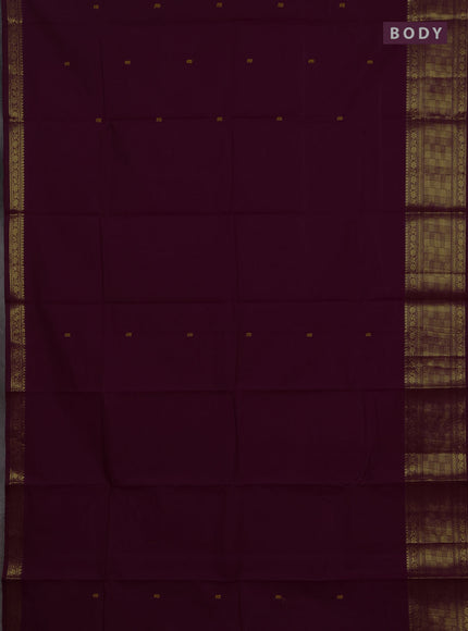 Chettinad cotton saree wine shade with thread woven buttas and zari woven border