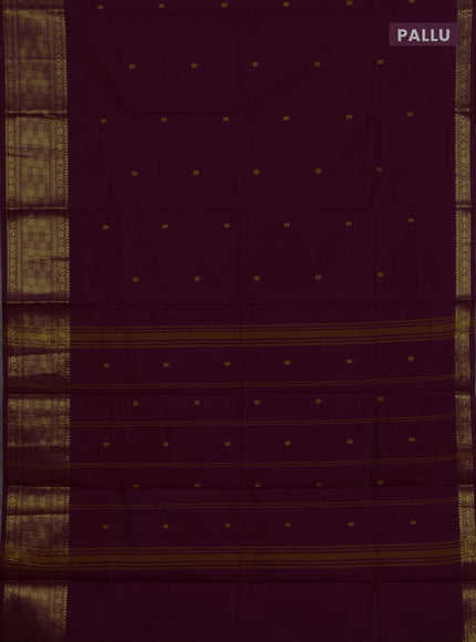 Chettinad cotton saree wine shade with thread woven buttas and zari woven border