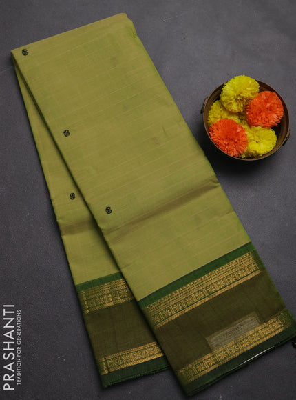 Chettinad cotton saree pastel green and green with allover checks & thread woven buttas and rettapet zari woven border