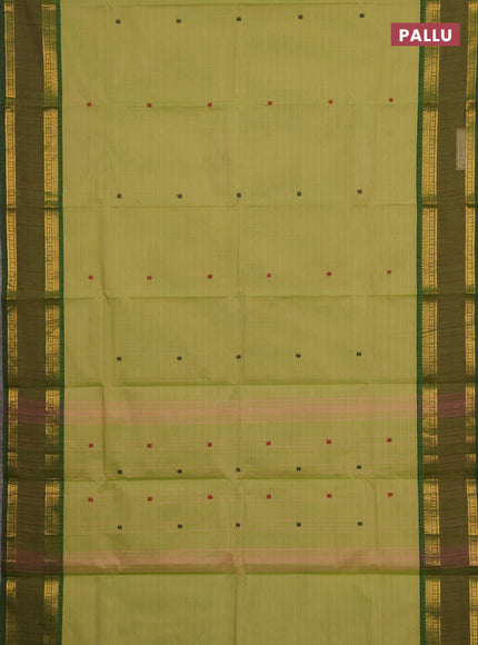 Chettinad cotton saree pastel green and green with allover checks & thread woven buttas and rettapet zari woven border