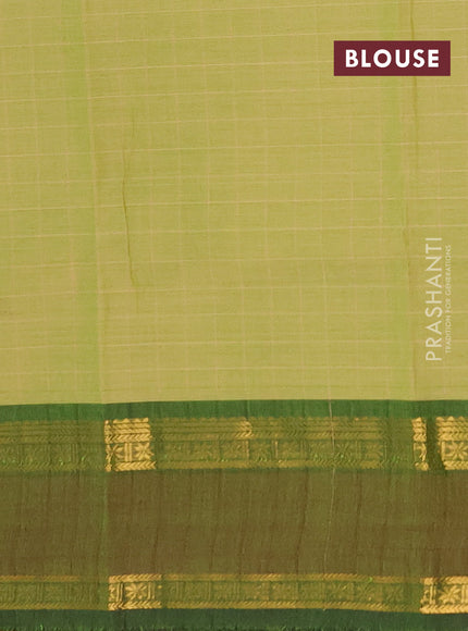 Chettinad cotton saree pastel green and green with allover checks & thread woven buttas and rettapet zari woven border