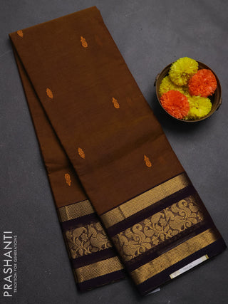 Chettinad cotton saree dark mustard and deep purple with thread woven buttas and zari woven border