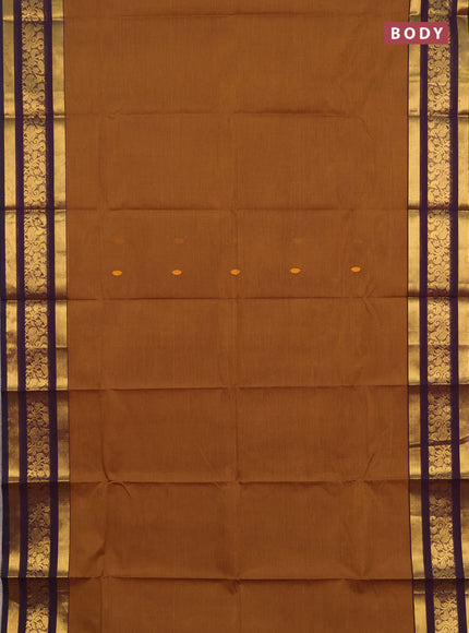 Chettinad cotton saree dark mustard and deep purple with thread woven buttas and zari woven border