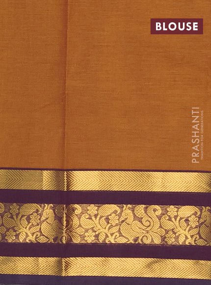 Chettinad cotton saree dark mustard and deep purple with thread woven buttas and zari woven border