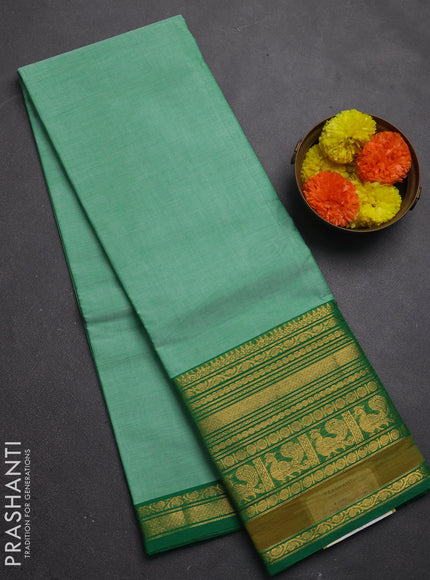 Chettinad cotton saree teal green and green with plain body and long zari woven border