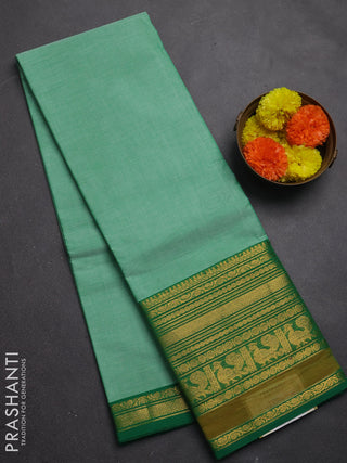Chettinad cotton saree teal green and green with plain body and long zari woven border