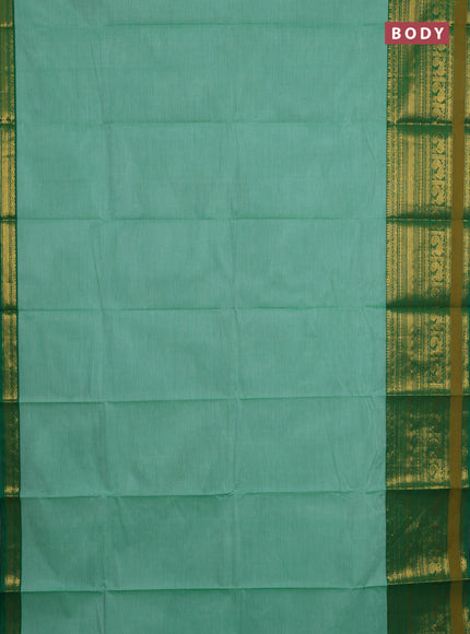 Chettinad cotton saree teal green and green with plain body and long zari woven border