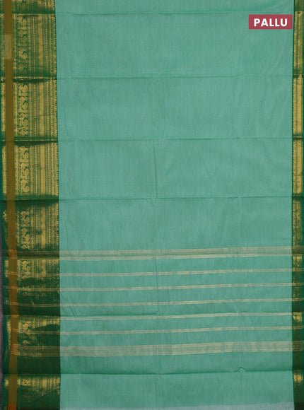 Chettinad cotton saree teal green and green with plain body and long zari woven border