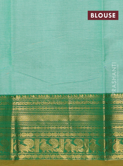 Chettinad cotton saree teal green and green with plain body and long zari woven border