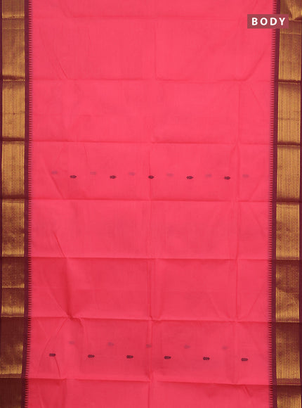 Chettinad cotton saree candy pink and mauve pink with thread woven buttas and temple design zari woven border