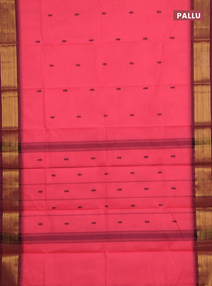 Chettinad cotton saree candy pink and mauve pink with thread woven buttas and temple design zari woven border