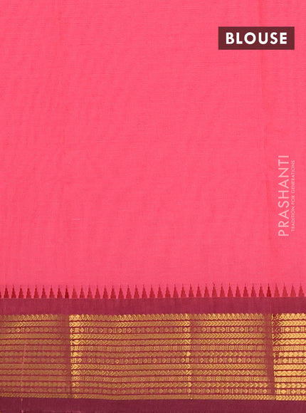 Chettinad cotton saree candy pink and mauve pink with thread woven buttas and temple design zari woven border
