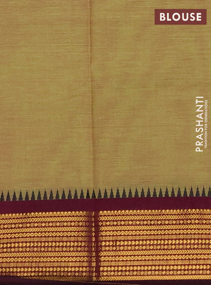 Chettinad cotton saree dual shade of pinkish green and dark magenta pink with thread woven buttas and temple design zari woven border