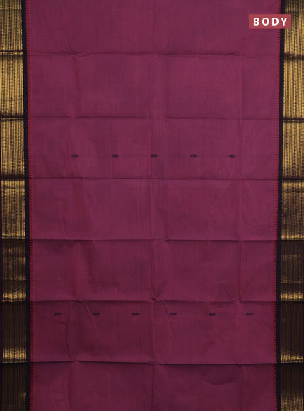 Chettinad cotton saree mauve pink and jamun with thread woven buttas and temple design zari woven border