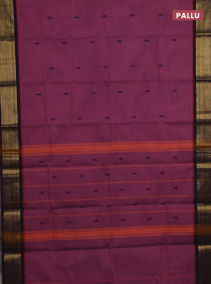 Chettinad cotton saree mauve pink and jamun with thread woven buttas and temple design zari woven border
