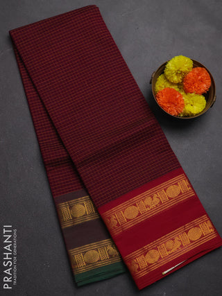 Chettinad cotton saree dark magenta pink and pink green with allover checked pattern and ganga jamuna border