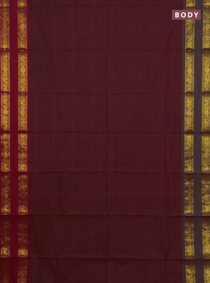Chettinad cotton saree dark magenta pink and pink green with allover checked pattern and ganga jamuna border