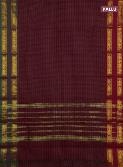 Chettinad cotton saree dark magenta pink and pink green with allover checked pattern and ganga jamuna border