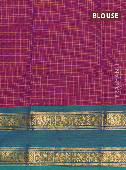 Chettinad cotton saree purple and peacock green with allover checked pattern and rettapet zari woven border