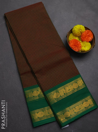 Chettinad cotton saree dual shade of green and green with allover checked pattern and rettapet zari woven border