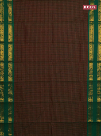 Chettinad cotton saree dual shade of green and green with allover checked pattern and rettapet zari woven border