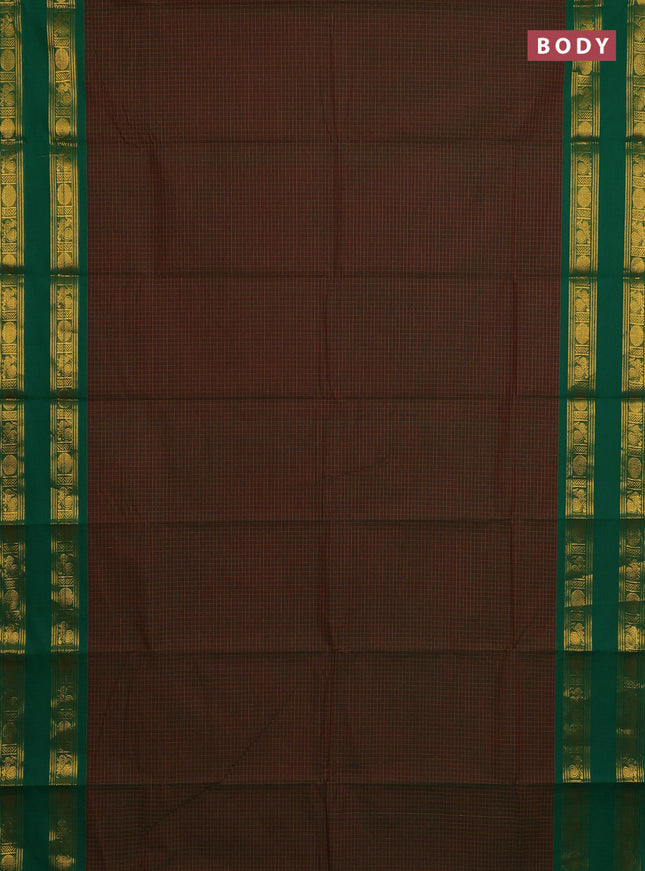 Chettinad cotton saree dual shade of green and green with allover checked pattern and rettapet zari woven border