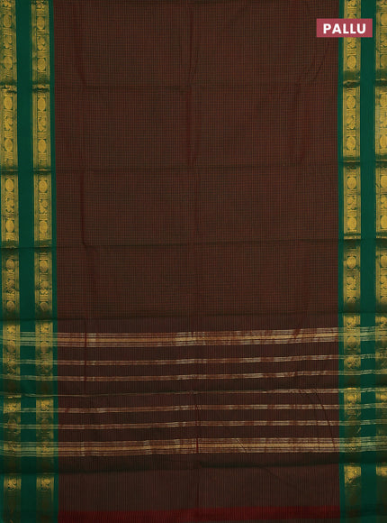 Chettinad cotton saree dual shade of green and green with allover checked pattern and rettapet zari woven border