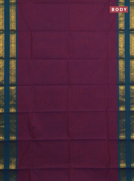 Chettinad cotton saree purple and teal green with allover checked pattern and rettapet zari woven border