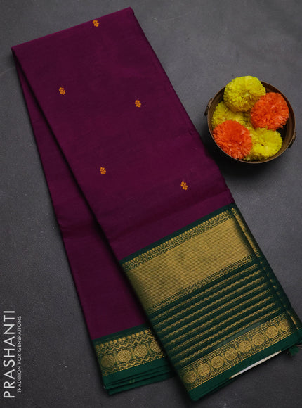 Chettinad cotton saree magenta pink and green with thread woven buttas and long zari woven border