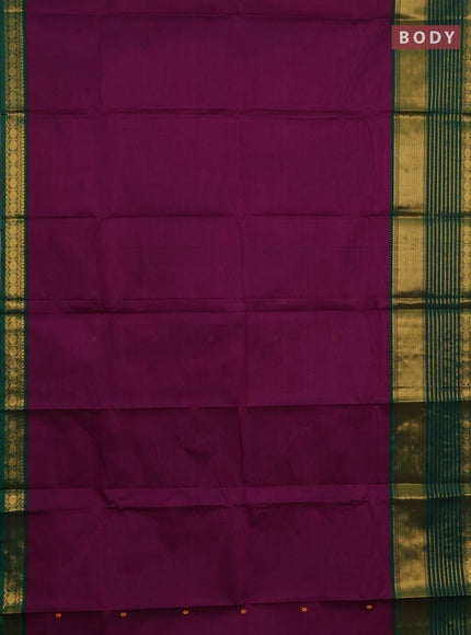 Chettinad cotton saree magenta pink and green with thread woven buttas and long zari woven border