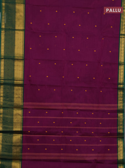 Chettinad cotton saree magenta pink and green with thread woven buttas and long zari woven border