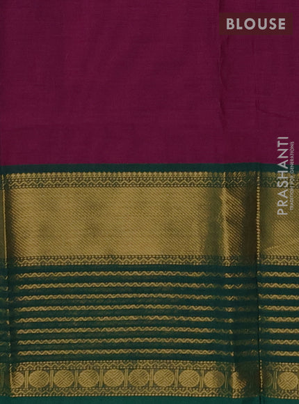 Chettinad cotton saree magenta pink and green with thread woven buttas and long zari woven border