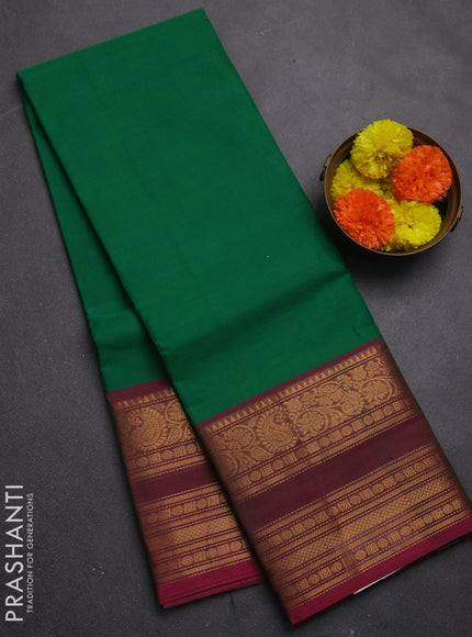 Chettinad cotton saree green and pink with plain body and rettapet zari woven border