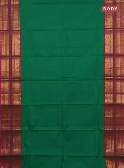 Chettinad cotton saree green and pink with plain body and rettapet zari woven border