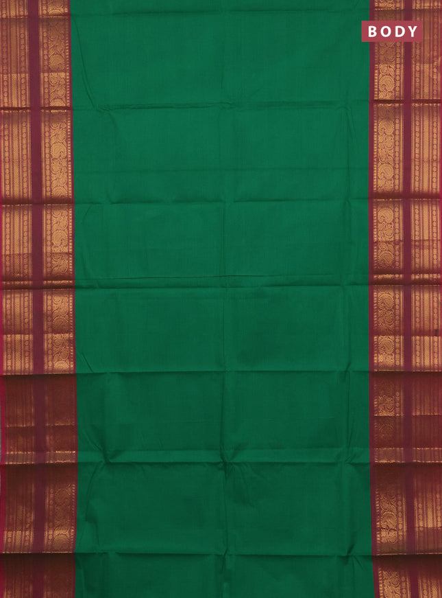 Chettinad cotton saree green and pink with plain body and rettapet zari woven border