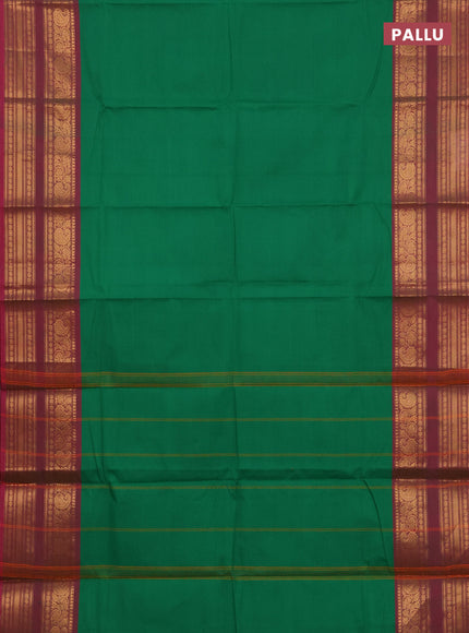 Chettinad cotton saree green and pink with plain body and rettapet zari woven border