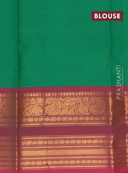 Chettinad cotton saree green and pink with plain body and rettapet zari woven border