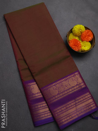 Chettinad cotton saree dual shade of greenish pink and purple with plain body and rettapet zari woven border