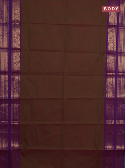 Chettinad cotton saree dual shade of greenish pink and purple with plain body and rettapet zari woven border
