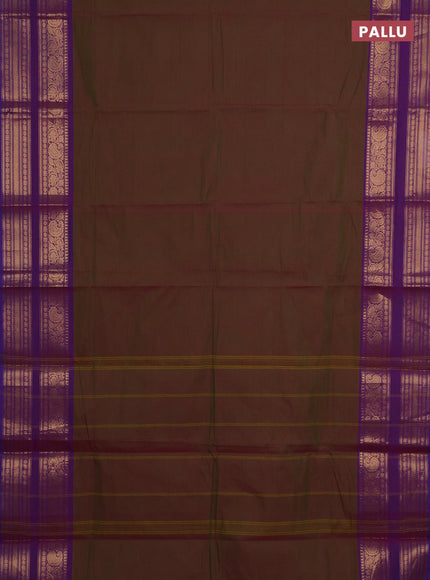 Chettinad cotton saree dual shade of greenish pink and purple with plain body and rettapet zari woven border