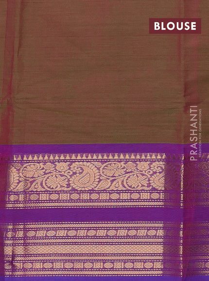 Chettinad cotton saree dual shade of greenish pink and purple with plain body and rettapet zari woven border